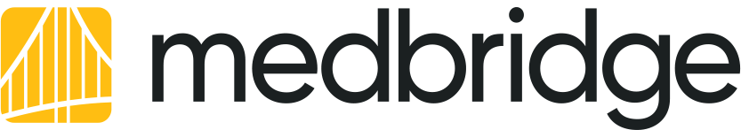 Medbridge logo with bold black text next to a yellow and white abstract design.